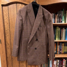 ZARA Men  s Brown Plaid Peak Lapel Double-Breasted Blazer Jacket 38