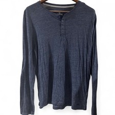 Express Men  s Long Sleeve Heather Navy Henley Size Large