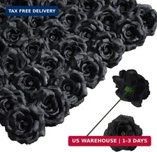 Rose Artificial Flowers, 50Pcs Black Roses Head Flowers Bulk with Stem, 3 Inches