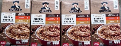 4 Pack Quaker Instant Oatmeal, Fiber & Protein 3 Flavor Variety