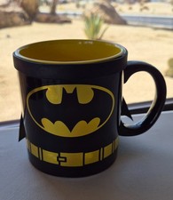 DC Comics Batman Coffee Tea Mug Cup Black Gold Removeable Cape dorm office