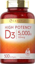Vitamin D3 5000IU | 500 Softgels | Value Size, Non-GMO, Gluten Free | by Carlyle