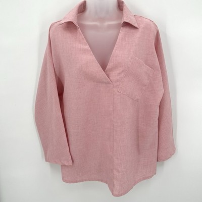 Zanzea Collection Top Women s M Pink Popover Blouse Vneck Pocket Woven Relaxed
