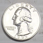 1955-P PROOF WASHINGTON QUARTER IN HIGH-QUALITY CONDITION, EXCELLENT DETAIL 90%
