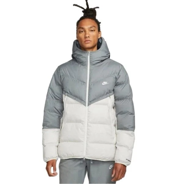 M- Nike Sportswear Storm-FIT Windrunner Men's Down Fill Jacket, Grey/Light Bone.