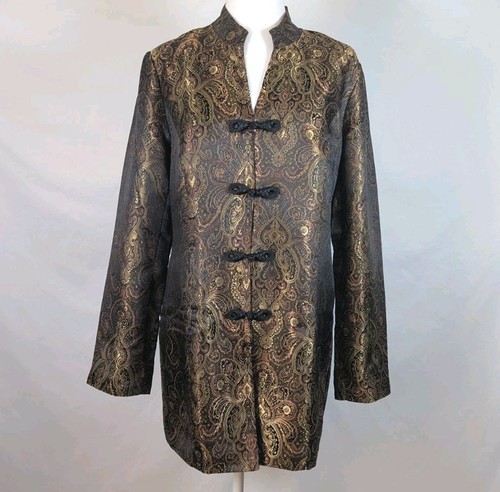 Additions by Chico's Asian Inspired Brocade Jacket Sz 1 *US Med/8* Frog Closure
