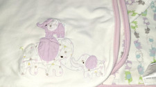 Vintage Gymboree Elephants Baby Blanket Purple Lavender Reversible Cotton Plush