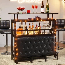 Home Bar Unit for Liquor, 44-Inch Bar Height Table with Storage, Black Entertain