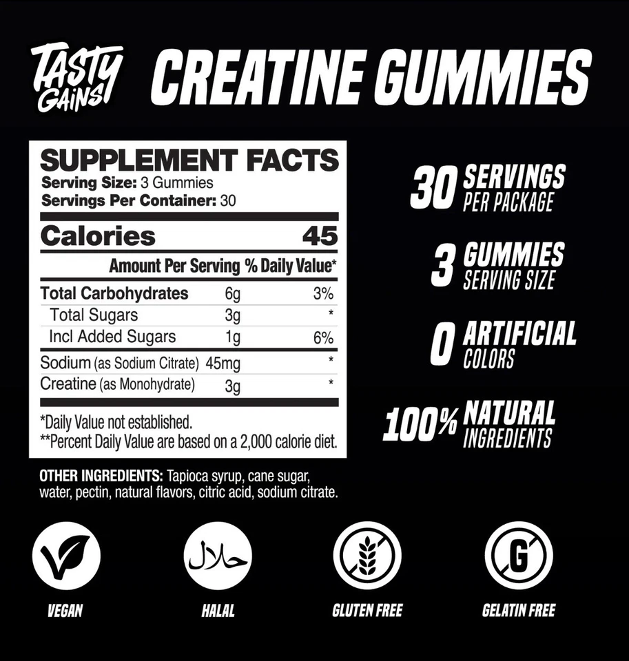 TASTY GAINS 肌酸木乃伊 - 90 克 一水肌酸 - 蓝色覆盆子 — 第 4/4 张图片