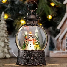 Snow Globe with Snowman & Cristmas Tree Light up with Music Timer USB Plug