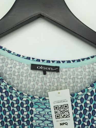 Olsen Damen Top UK 18 Blau Geometrisches Muster 100% Baumwolle 3/4 Arm Rundhals Basic - Bild 5 von 5