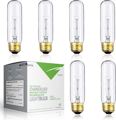 25 Watts T10 Tubular Clear Incandescent Light Bulb, Antique Vintage Style Showca