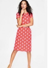 Boden Phoebe Womens Dress Jersey Knit Orange Blue Floral Pockets Midi Retro Sz 6