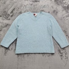 Vintage JM Collection Sweater Womens XL Blue Pearly V-Neck Crop Sleeve Pullover