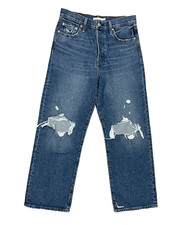 Levis Women's Size 30 Ribcage Straight Ankle Hi Rise Distressed Button Fly Jeans