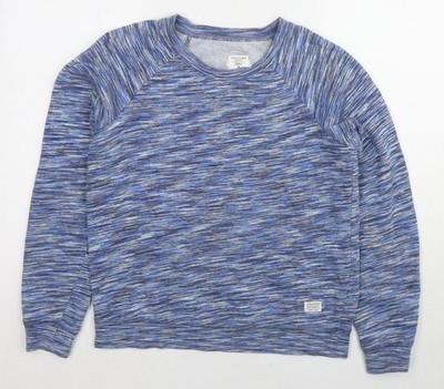 Valcom Damen blau geometrisches Baumwollpullover Sweatshirt Größe 8 Pulli
