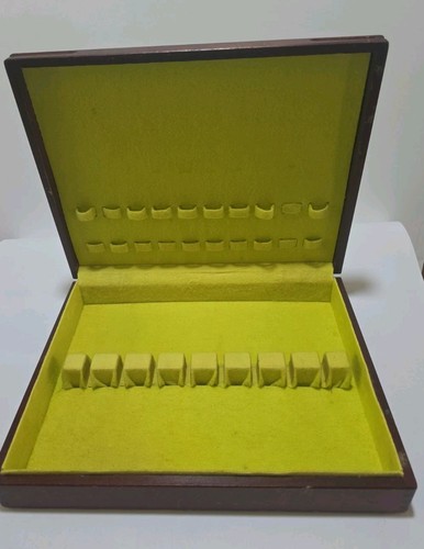 Scatola portaoggetti vintage antiappannamento VERDE FODERATO Silverwar posate floreale top legno - Foto 1 di 24
