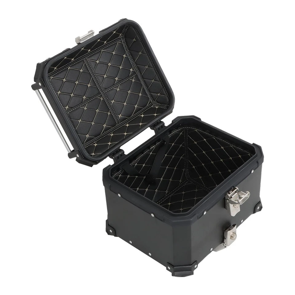Black 45L Motorcycle Top Case Tail Box Thick Aluminum Hard Trunk With Backrest Foto 4 de 4