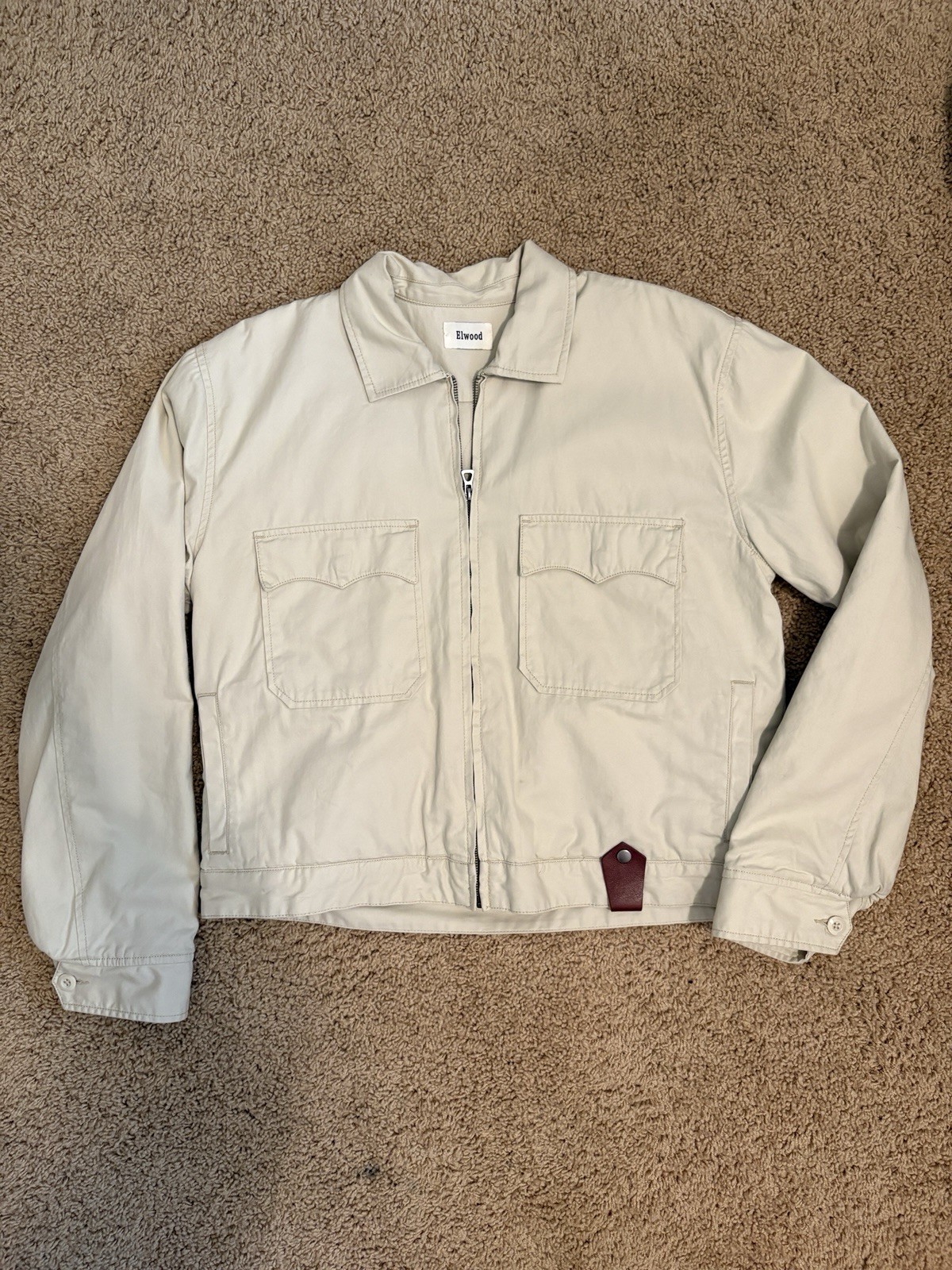 Elwood Motorcycle Work Jacket. Cream - Mens Medium