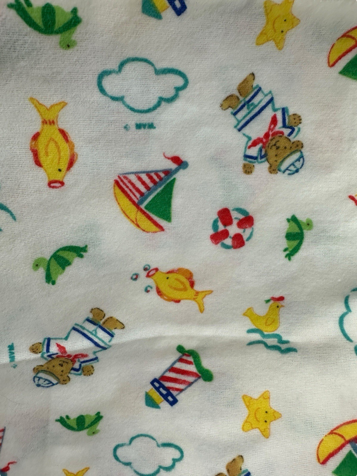 VTG Mount Vernon Mills Flannel Baby Receiving Blanket MVM Nautical Bears Riegel