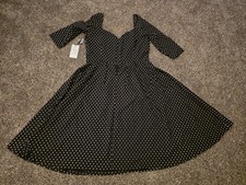 Unique Vintage 1950s Style Black White Polka Dot Swing Dress XL