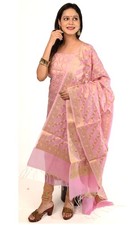 Banarasi Vastra Cotton Silk Dress Material Woven Salwar Kameez Dupatta Set Pink