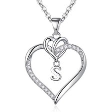 Heart Necklaces for Women, Cubic Zirconia Heart Pendant Necklace 14K White Go...