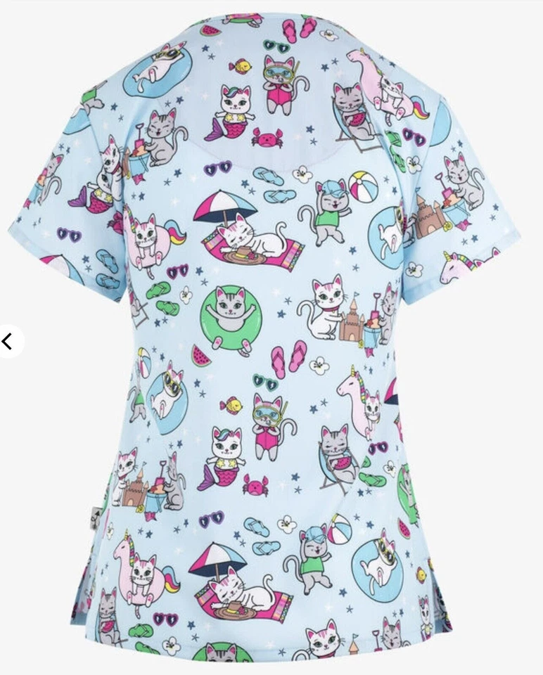 Zavate Ava Therese All About Me-ow Cats Women’s2 Pockets Stretch Scrub Top - Image 2 of 2