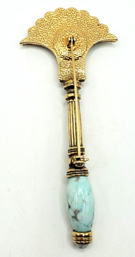 Fantastic Egyptian Fan Straight Brooch Pin Mythical Sceptre Art Deco Art Novo - Picture 3 of 5
