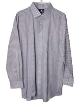 Stafford Fitted Shirt Mens 16 1/2 Purple  White Plaid Long Sleeve Button Up
