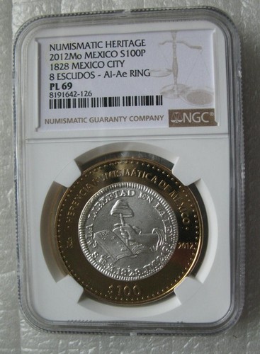Mexico 100 Pesos 2012 Silver Coin Numismatic Heritage 1828 8 Escudos NGC PL69