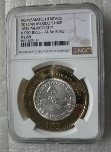 Mexico 100 Pesos 2012 Silver Coin Numismatic Heritage 1828 8 Escudos NGC PL69