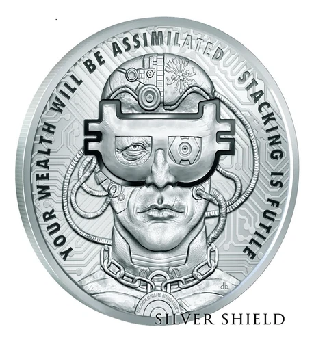 2018 1 OZ BorgCoin Proof - Death of the Dollar #14 .999 Silver Shield Box COA