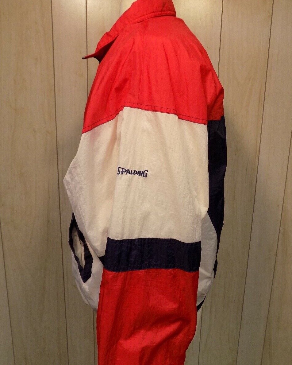 VTG Spalding Men's Red White Blue Windbreaker Jacket … Gem
