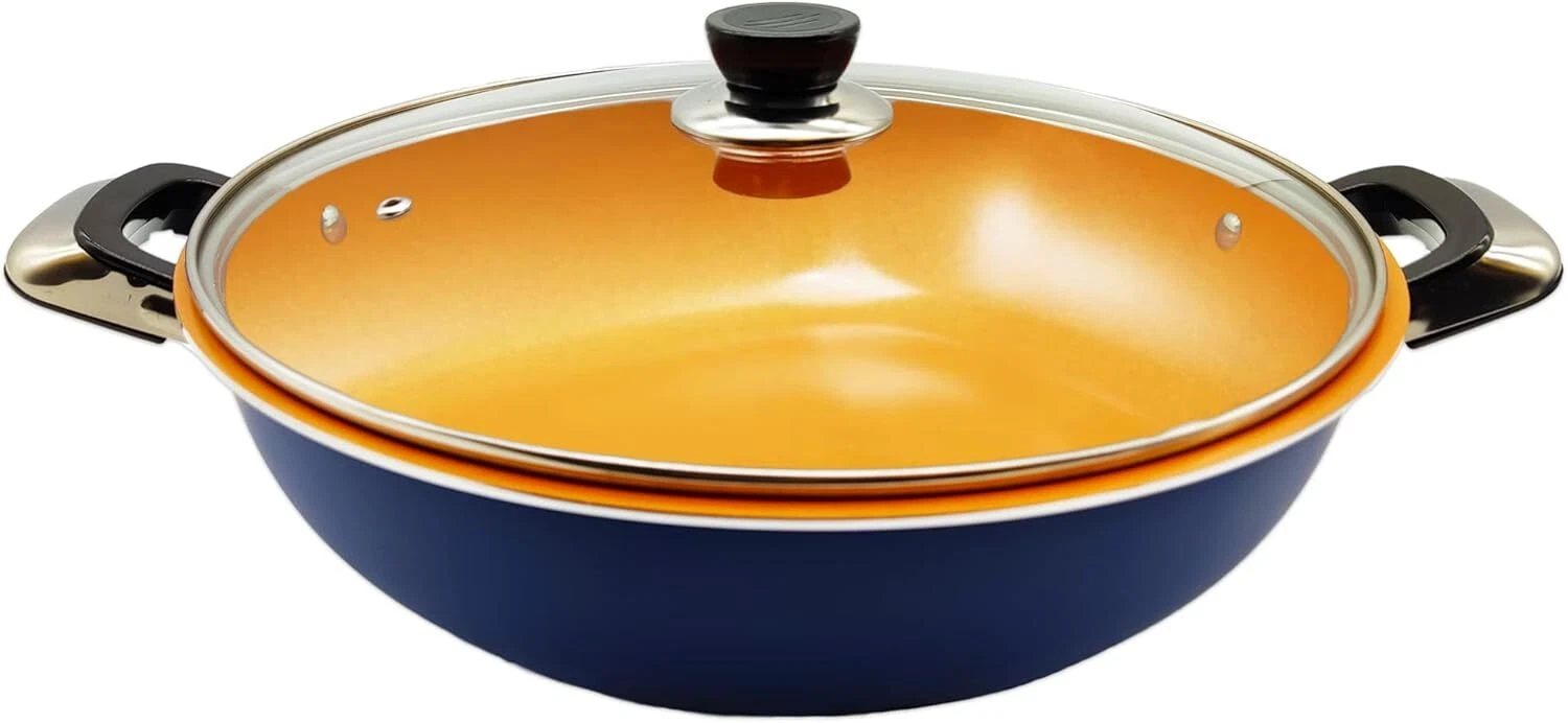 Induction Wok Pan 32cm with Lid | All Hobs Supported Deep Fry Pan Non Stick
Opens in a new window or