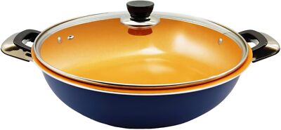 Induktion Wok Pfanne 32cm mit Deckel | Alle Kochfelder unterstützt Frittierpfanne Antihaft