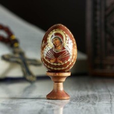Uovo in legno con supporto "Semistrelnaia" 3x3x6cm Яйцо Богоматерь Семистрельная