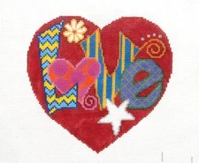 PLD Design / Sandy Utain Colorful Love Heart Handpainted Needlepoint Canvas