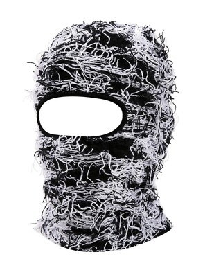 #ad White black Winter Balaclava Ski Mask Winter fashion. Unique Face Mask $12.99