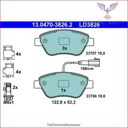 LD3826 Kit pastiglie pattini freno Ate Ceramic Anteriore per ALFA ROMEO MITO FIA