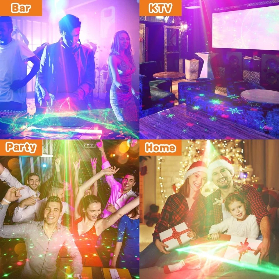 DJ Disco Stage Party Lights RGB LED Laser Projector Strobe Lamp Sound Activated - Image 3 of 4
