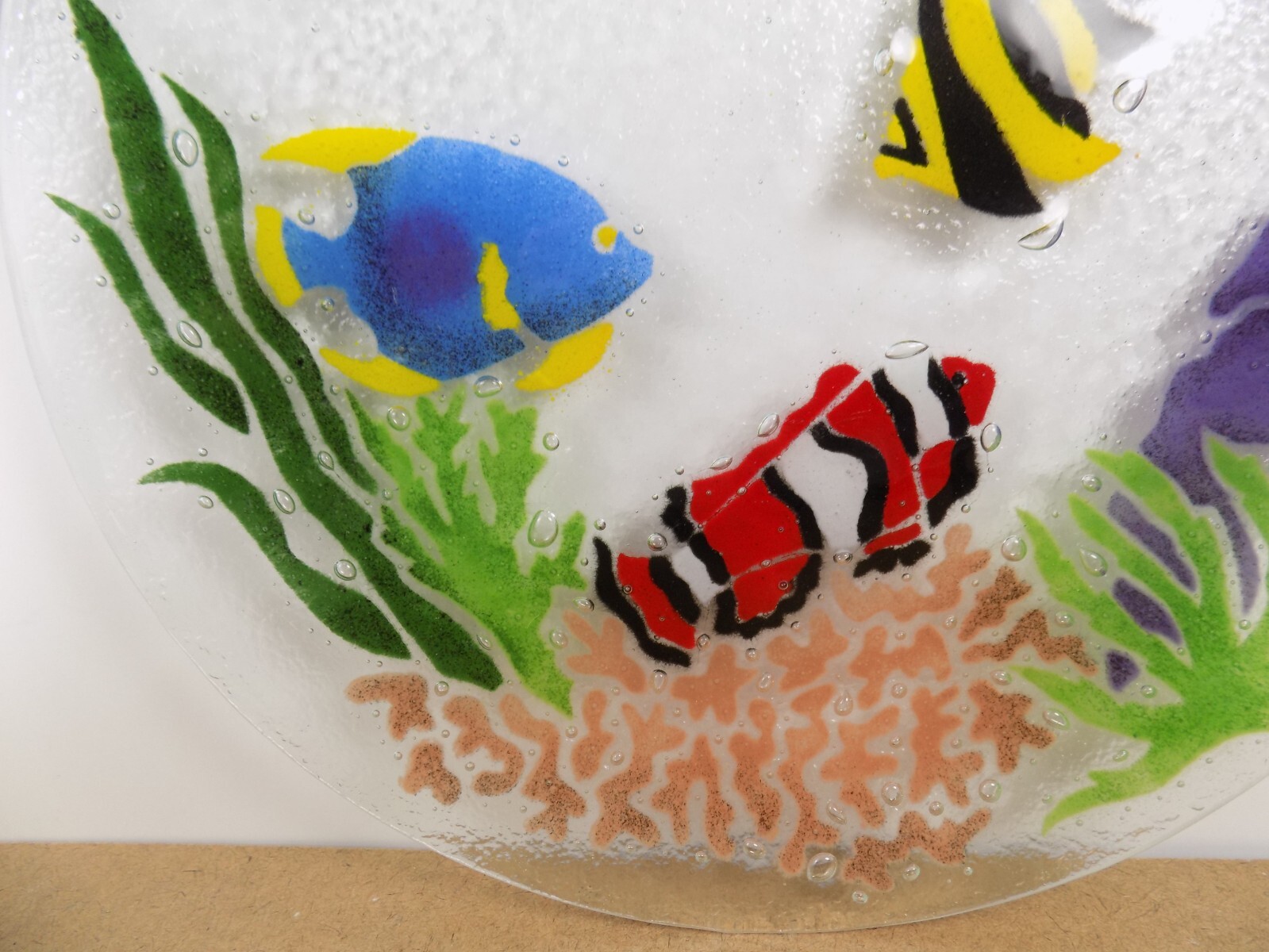 Peggy Karr Fused Art Glass 13.75" Tropical Fish Plate Signed   