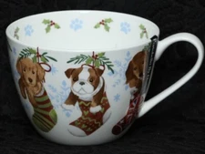 PORTOBELLO By DESIGN HOLIDAY WARM WISHES PUPPIES Bone China Jumbo Cup
