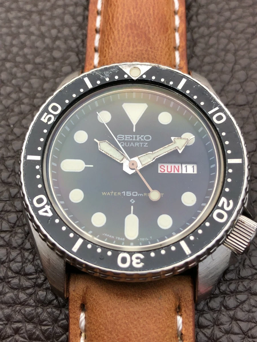 Vintage 1982 Seiko 7548 7000 5J Black Bezel 150m Diver serviced new strap