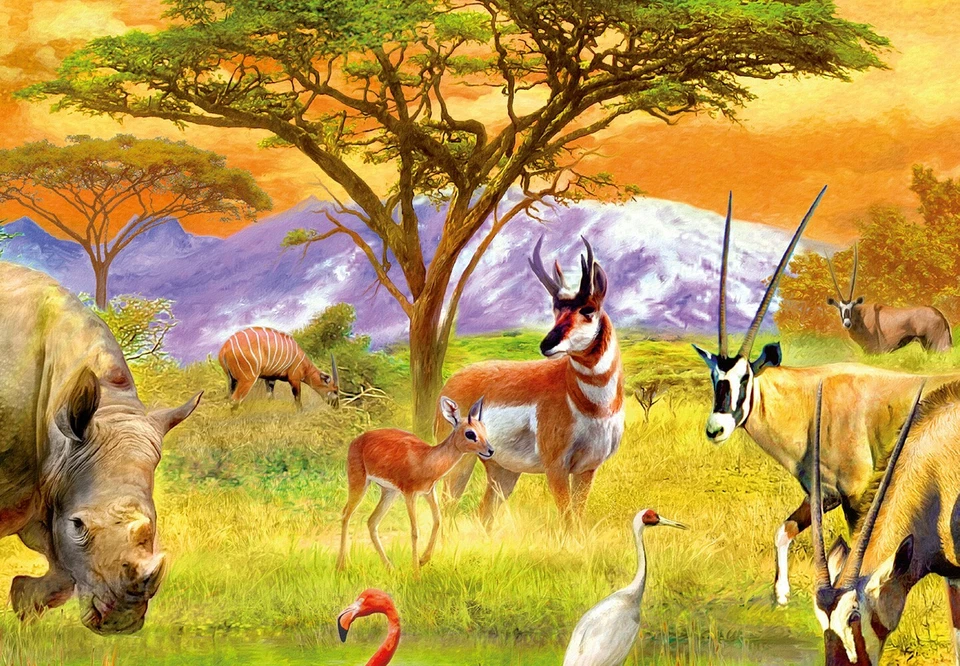 Mural Papel Pintado Animales Africanos Dormitorio Infantil Decoración Interior 260x384 cm Foto 3 de 4