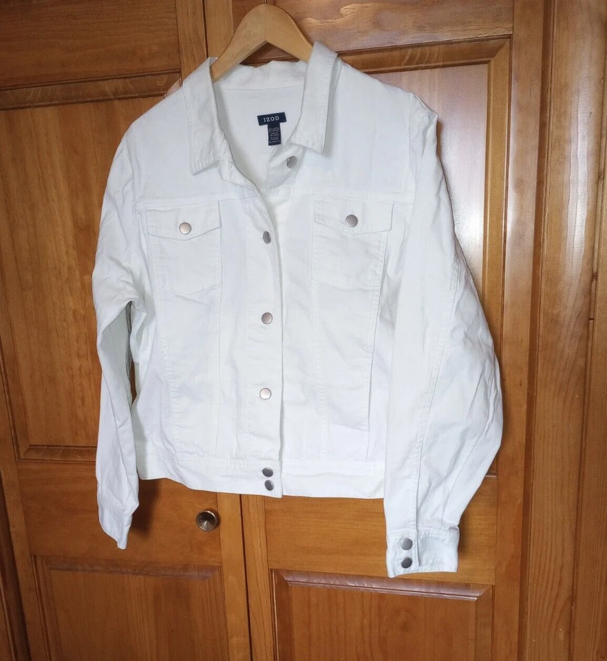 Новый без ЯРЛЫКОВ белый джинсовой ткани женщин XL водитель грузовика куртка на IZOD хлопок смесь IRL меры belo - Изображение 2 из 4
