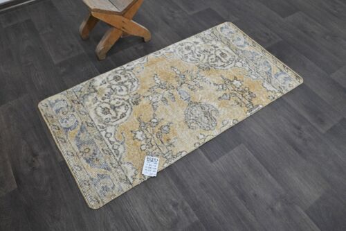 Oushak Turkish Doormat Rug 2x4 YELLOW Anatolian Handmade Vintage Small Kilim Rug