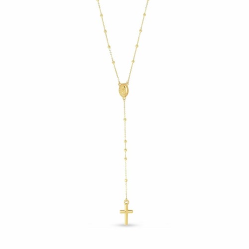 Bead Ball Cross Rosary Lariat Necklace 