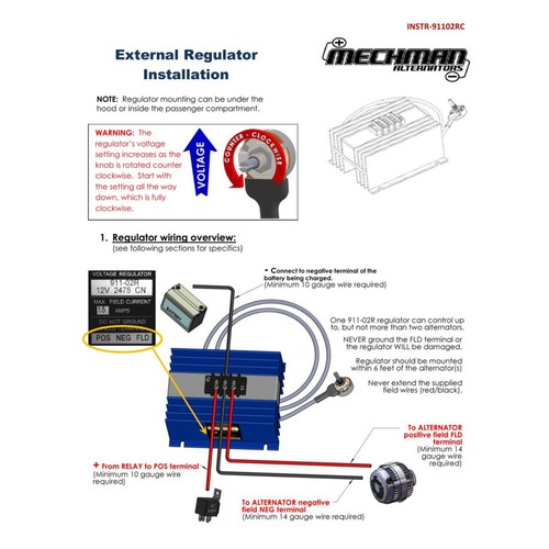 Mechman Adjustable External Voltage Regulator w/ 2-Pin Alternator Harness - Picture 5 of 8