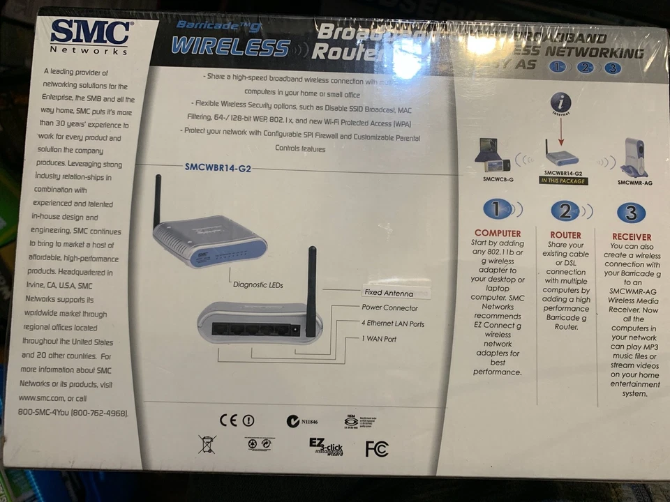 SMC Barricade WBR14-G 54 Mbps 4-Port 10/100 Wireless G Router (SMCWBR14-G2) - Image 2 of 3